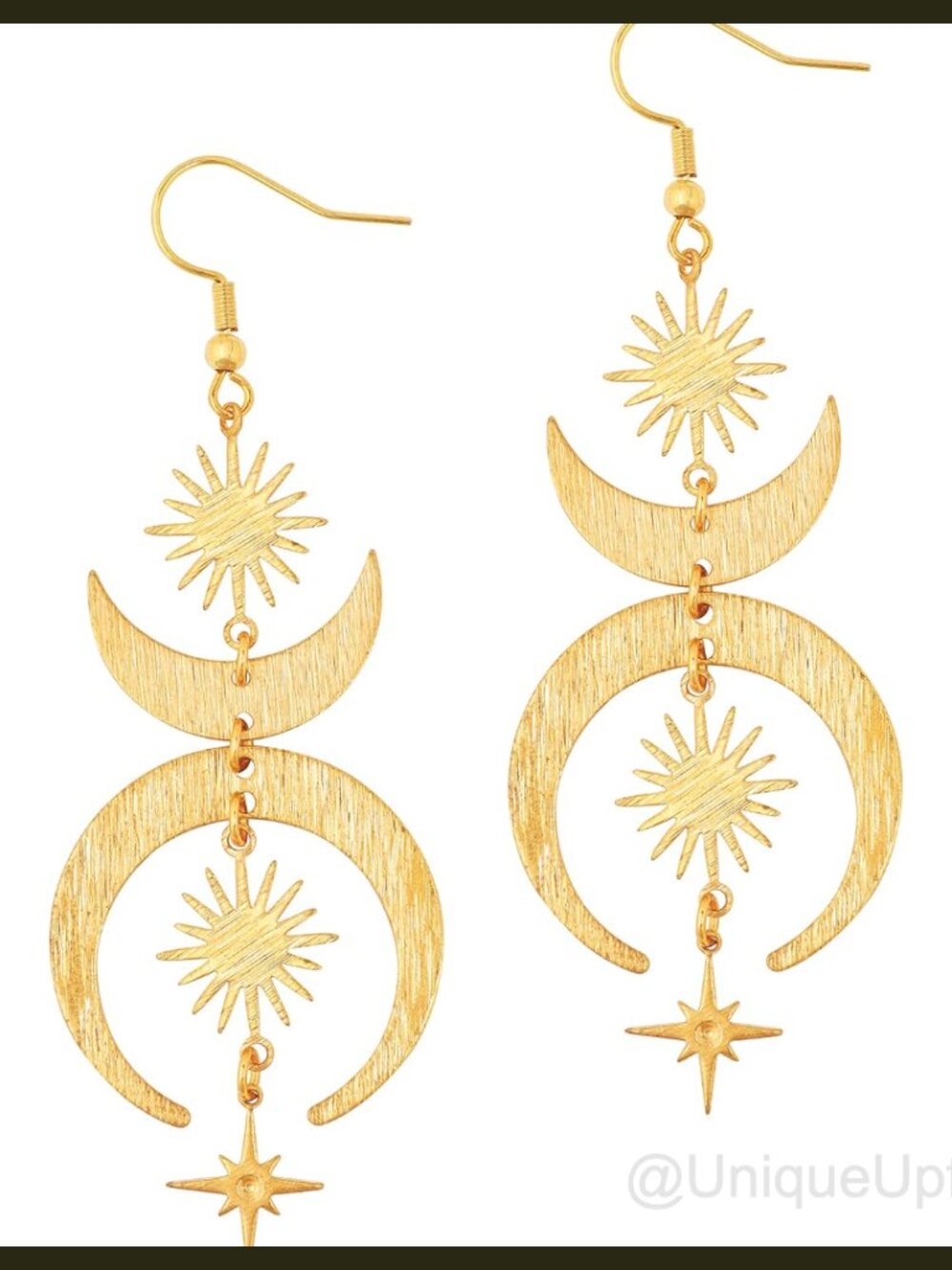 Copper Sun Moon Star Dangle Earrings Gothic Boho Jewelry Gift
